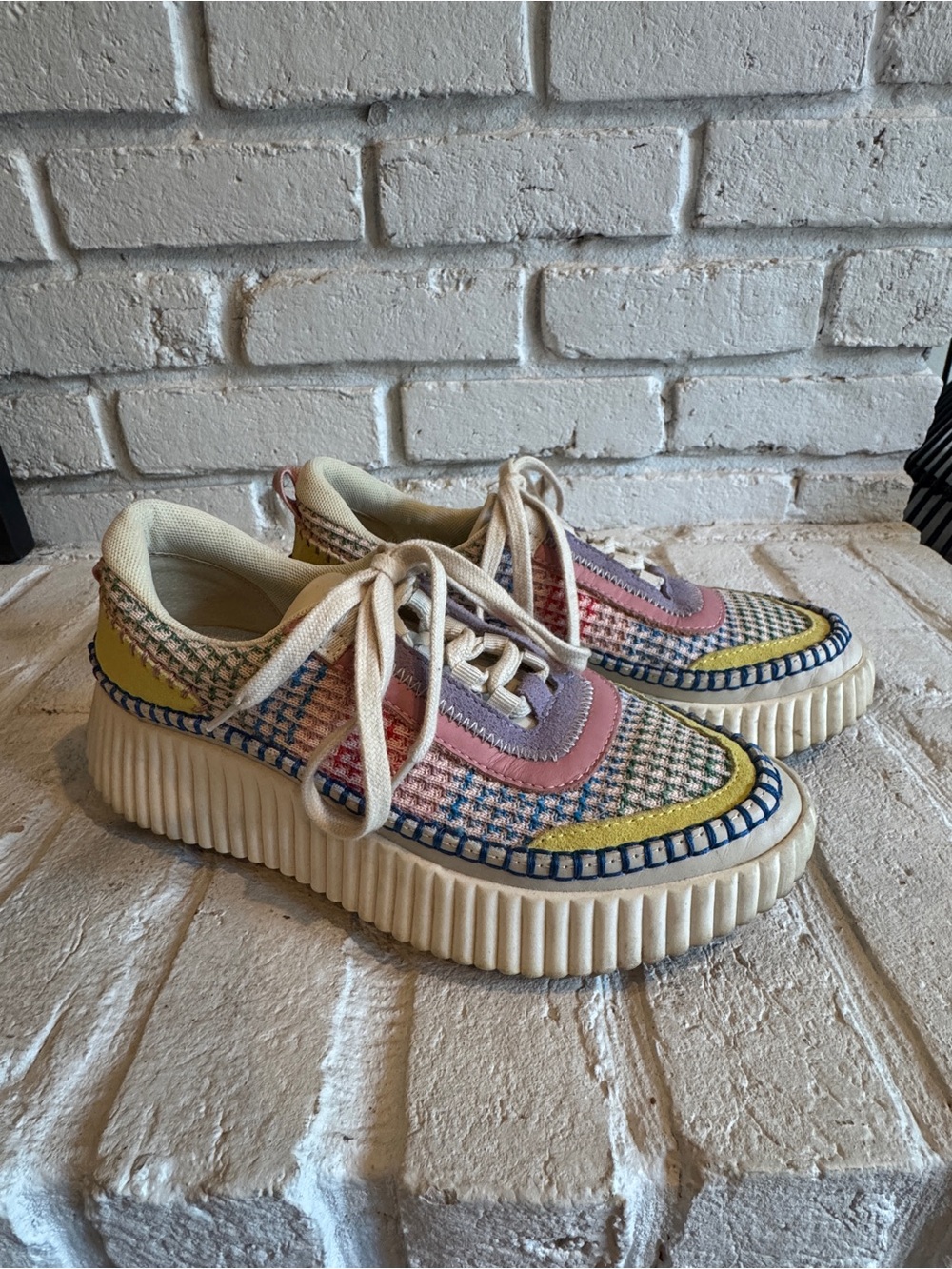 Dolce Vita Multicolor Platform Knit Lace-Up Sneakers - Cream Base